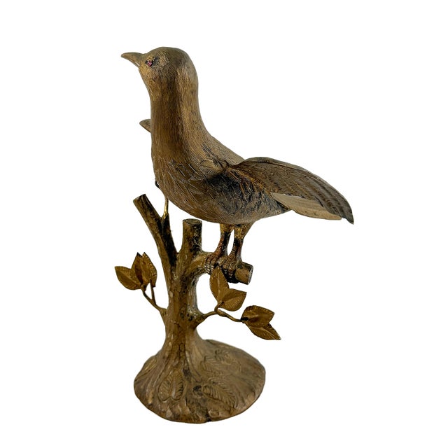 Hollywood Regency 1960's Italian Cast Brass Bird on Branch Sculpture For Sale - Image 3 of 6