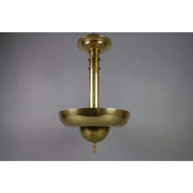 Art Deco brass inverted dome six-light pendant lamp, Germany, ca. 1930. Impressive and very unusual inverted dome brass...