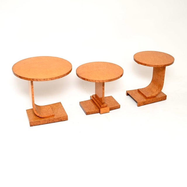 Mid-Century Modern Art Deco Birds Eye Maple J Nest of Tables from H and L Epstein, 1930, Set of 3 For Sale - Image 3 of 11
