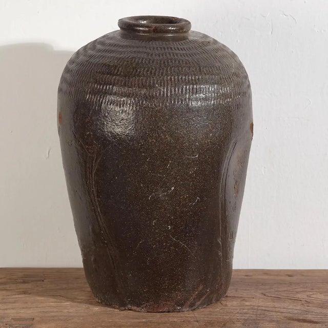 Antique Chinese Ceramic Vase in Dark Tones, 1900s For Sale - Image 6 of 8