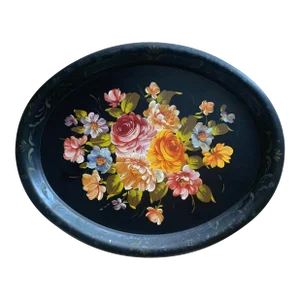 Vintage Hand Painted Toleware Floral Tray