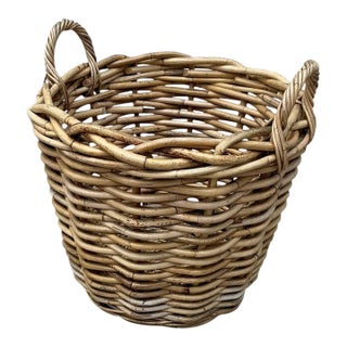 1940s Large Bent Wood Wicker Laundry Basket For Sale