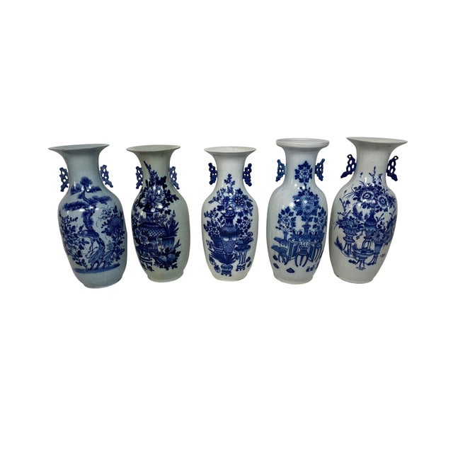 Chinese Blue and White Porcelain Collection of Five Vases - Set of 5 For Sale - Image 9 of 13