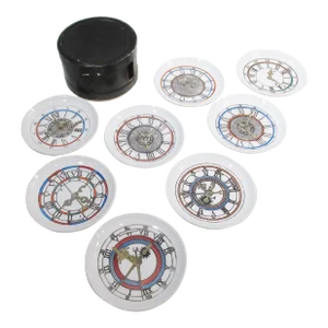 Set 8 Midcentury Bucciarelli Italy Piero Fornasetti Era Clock Faces Coasters