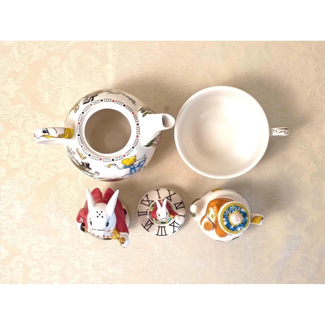 Paul Cardew Alice in Wonderland Tea for One Whimsical Stacking Teapot Cup Set White Rabbit & Dormouse Salt & Pepper Shakers - Set of 3 For Sale - Image 15 of 18
