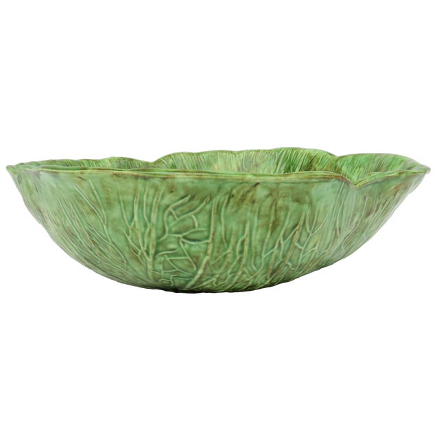 1970s Cabbageware Trompe l'Oeil Majolica Bowl, Artisan Made & Signed For Sale - Image 4 of 5