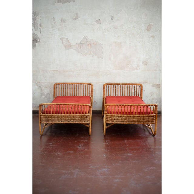Pair of bamboo cane daybed – 1960s product details with rush weave and beechwood structure dimensions: 200 w x 79 h x 95 d...