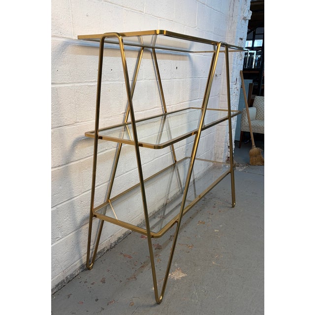 Mid 20th Century Post Modern Italian Brass & Glass Hairpin Etagere For Sale - Image 10 of 10