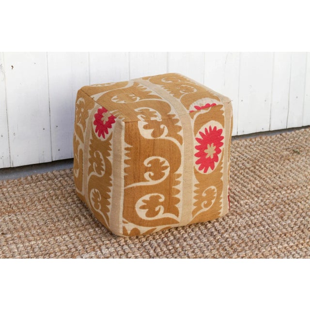 19th Century Zebo Antique Suzani Cube Ottoman For Sale - Image 5 of 8