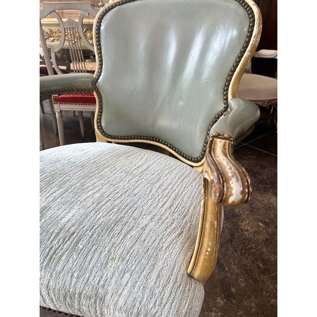 19th Century Louis XVI Style Blue Fauteuil For Sale - Image 4 of 5
