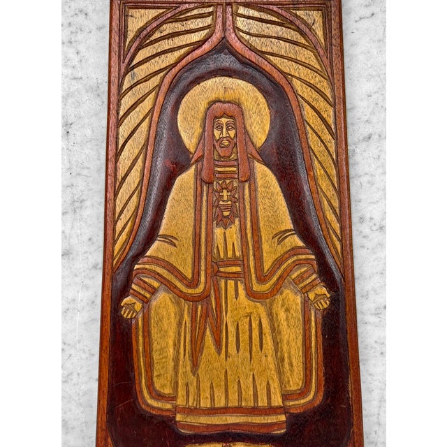 Mid 20th Century Mid-Century Carved Walnut Religious Jesus Plaque Sculpture - 21" For Sale - Image 5 of 7