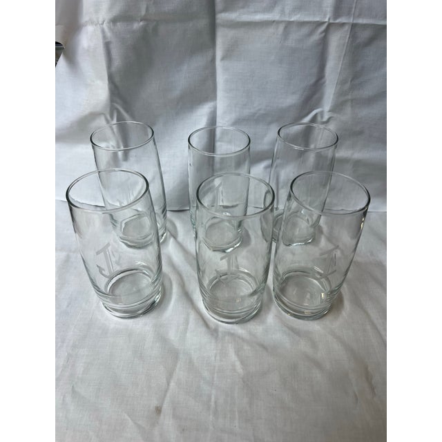 1970s 1970s J Monogrammed Simple Glasses- Set of 6 For Sale - Image 5 of 12