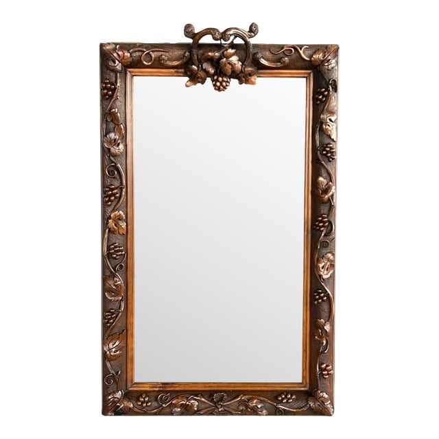 French Carved Walnut Mirror With Meandering Grape Vine For Sale