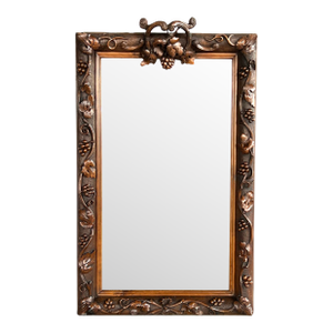 French Carved Walnut Mirror With Meandering Grape Vine