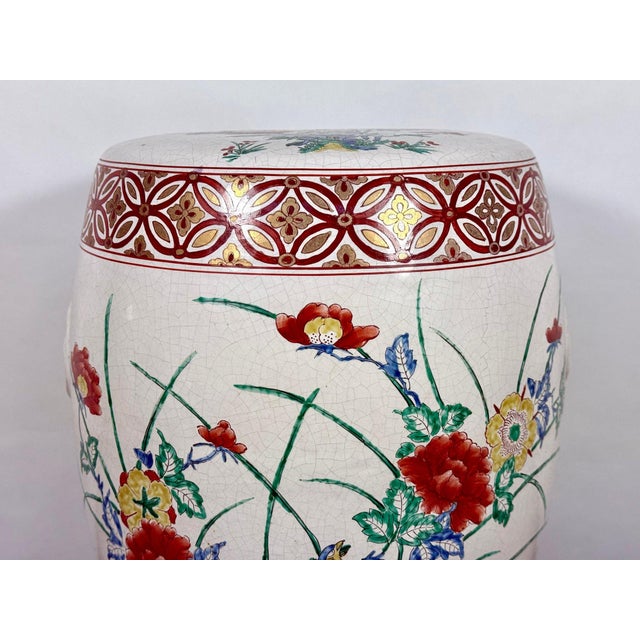 Vintage Chinese Famille Rose Hand Painted Birds and Peonies Porcelain Garden Stool Side Table For Sale - Image 15 of 17