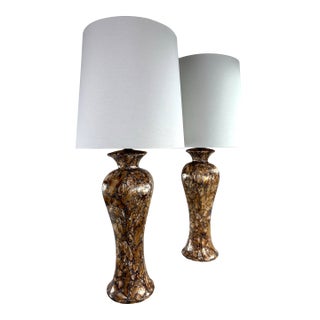 Mid-Century Vintage Faux Marble Pottery Table Lamps/a Pair For Sale