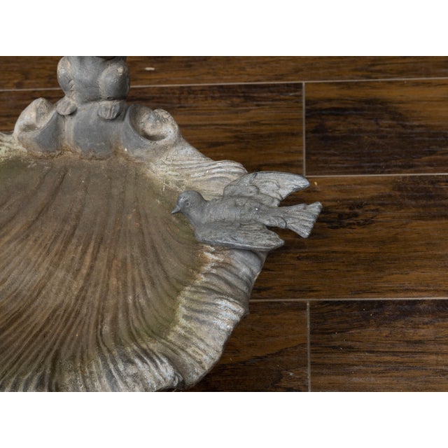 English Midcentury Lead Bird Bath Depicting a Shell with Squirrel and Bird For Sale - Image 10 of 10