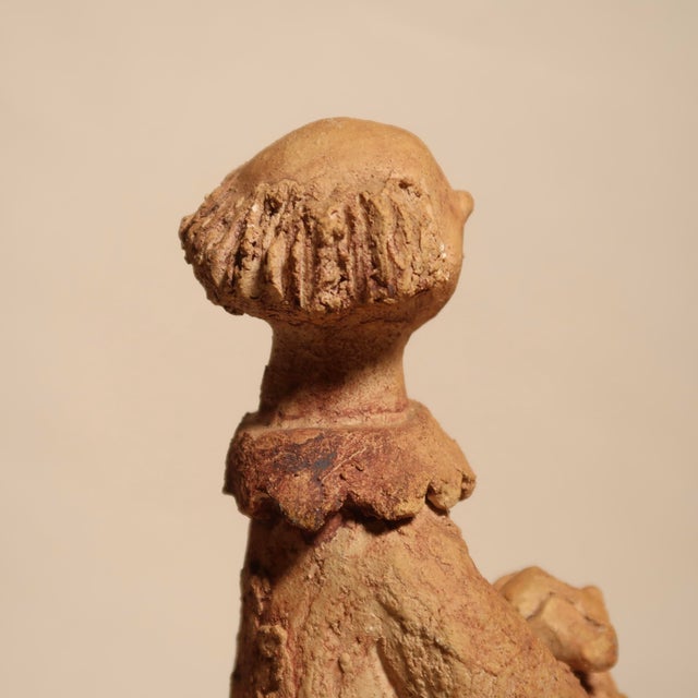 Signed Hand-Formed Whimsical Primitive Folk Art Clay Clown Sculpture With Dog For Sale - Image 12 of 18