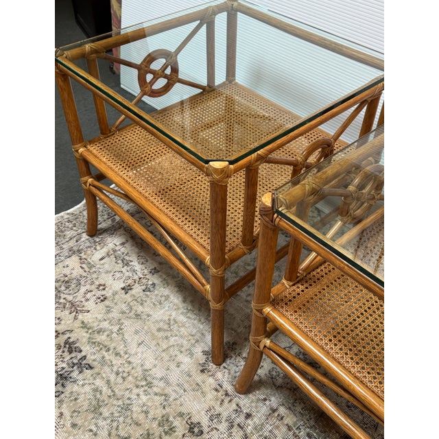 Contemporary McGuire Furniture Rattan Target Design Side Tables, Pair For Sale - Image 3 of 12