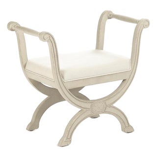 Beatrice Bench - Off-White Linen / Off-White Painted Frame For Sale