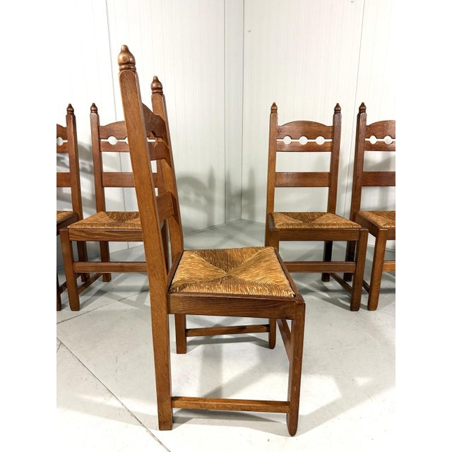 Rustic Oak Razor High Back Dining Chairs, 1960s, Set of 6 For Sale - Image 10 of 18