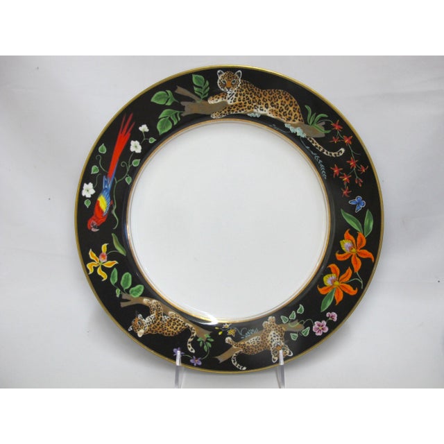 Wonderful Lynn Chase Jaguar Jungle theme dinner plate set of 4. Features 3 leopard spotted jaguars perched on branches...