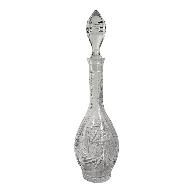 Vintage Mid Century Hand Blown Cut Crystal Liquor Decanter - Eleanor by American Cut For Sale