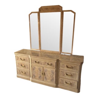 1990s Drexel Heritage Corinthian Collection - Dresser + Mirror Set For Sale