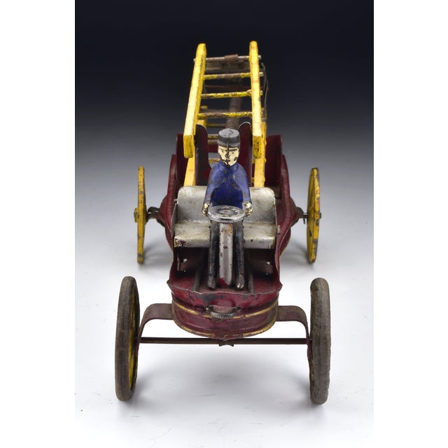 Vintage Kingsbury Toy Wind Up Ladder Fire Truck 1920's Pressed Steel