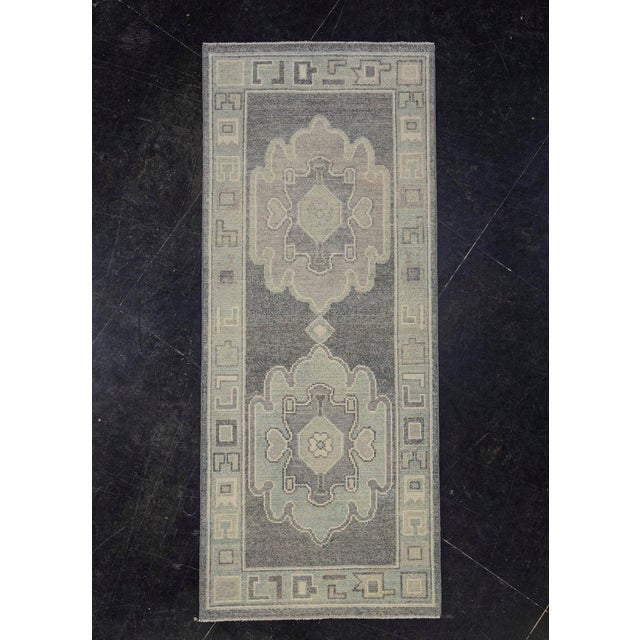 Turkish Oushak Rug Gray & Light Blue Handwoven Wool Rug 2'9" X 6'8" For Sale - Image 10 of 10