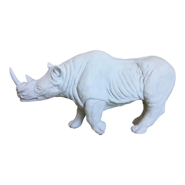 White Plaster Rhinoceros Sculpture, C1970 For Sale - Image 8 of 12