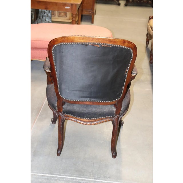 French French Louis XV Brown Needlepoint Armchair Circa 1940 For Sale - Image 3 of 13