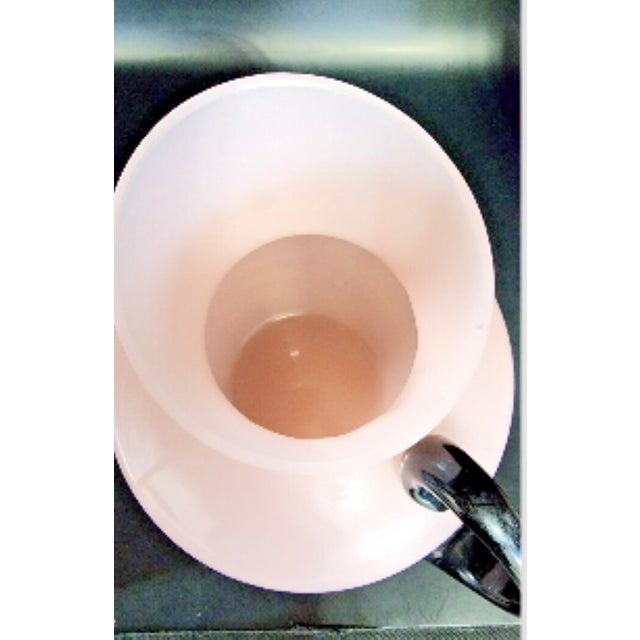 Pink Antique Pink French Opaline Glass Pitcher, Applied Black Glass Handle For Sale - Image 8 of 11
