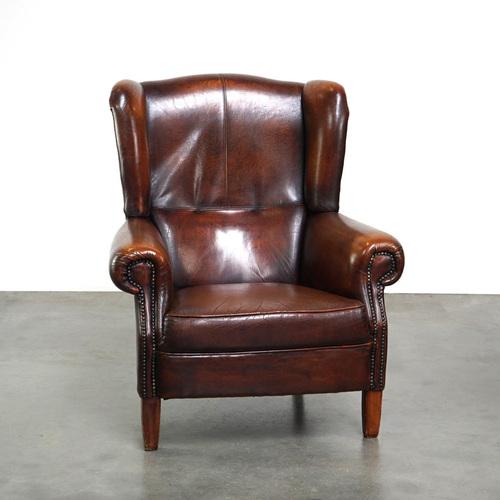 Sheep Leather Wing Chair For Sale - Image 12 of 12