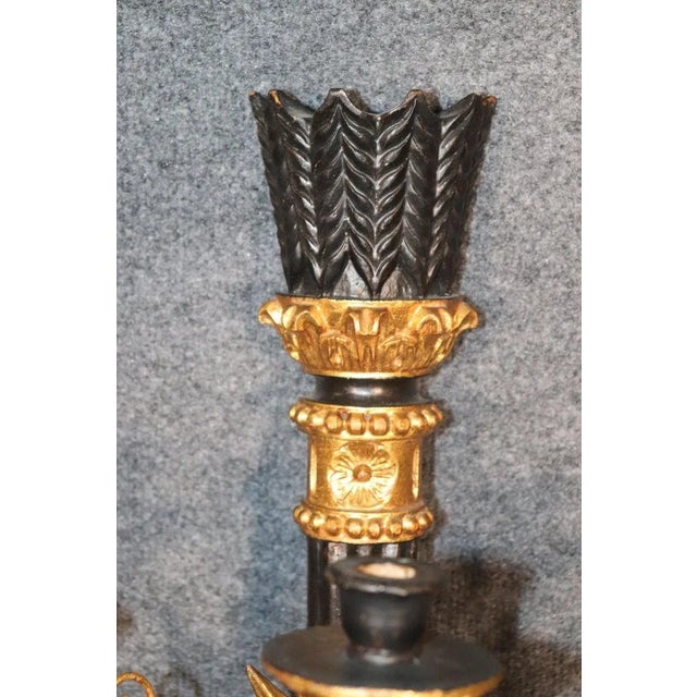 Gilt Louis XVI Directoire Style Ebonized Wall Sconces - A Pair For Sale - Image 4 of 8
