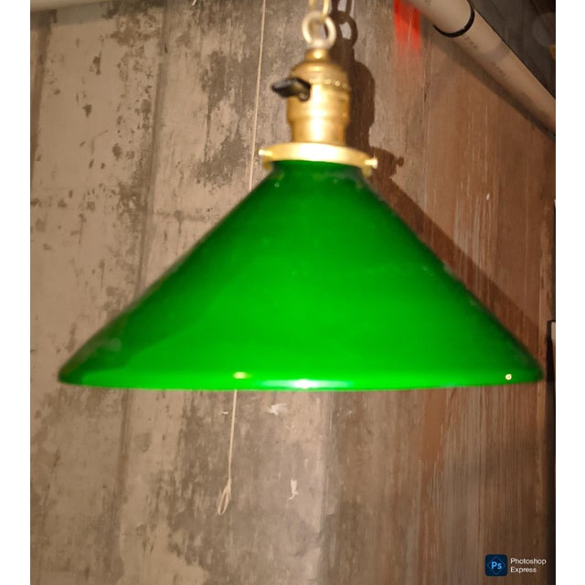 Industrial Early 20th Century Green Enamel Industrial Style Pendant Swag Light For Sale - Image 3 of 6