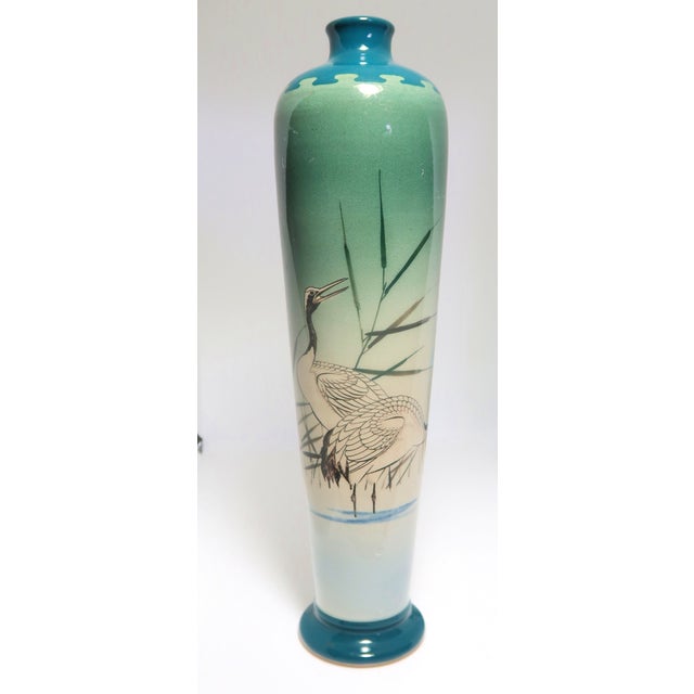This is so beautiful! A Japanese Hand-Painted Crane Decorated Faux Cloisonné Earthenware Bud Vase. The prestigious Doyle...