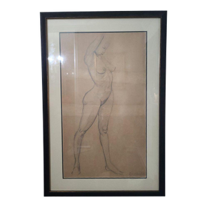 1980s ‘Standing Nude’ Pencil Wash by Basil Watson, Framed