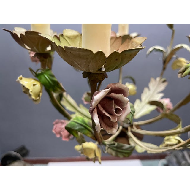 Italian Tole & Ceramic Floral Chandelier, 1960s For Sale - Image 17 of 18