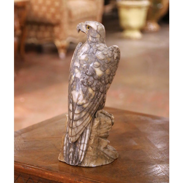 19th Century French Carved Variegated Marble Eagle Sculpture With Glass Eyes For Sale In Dallas - Image 6 of 7