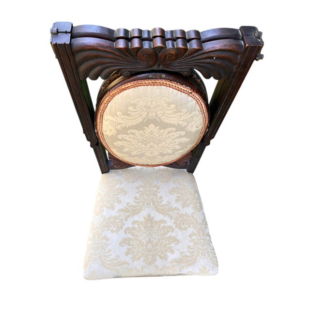 Mid-19th Century Dressing Chair With Convertible Mirror Seatback in Off-White Jacquard Fabric For Sale - Image 12 of 12