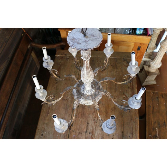 1940s Italian Rococo Revival Painted Wood & Gilt Wrought Iron 8-Light Chandelier For Sale - Image 13 of 18