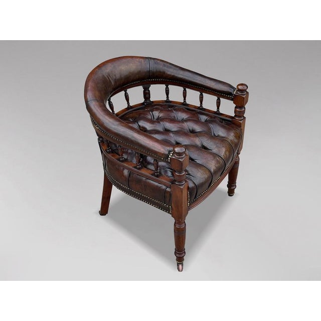 Brown Leather and Mahogany Captain's Desk Armchair, 1860 For Sale - Image 9 of 11