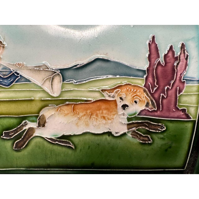 Art Nouveau Majolica Tray: Girl & Dog, Carl Luber c. 1900 For Sale - Image 4 of 10