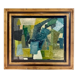 Original Oil Cubist Abstract on Canvas in Antique Frame For Sale