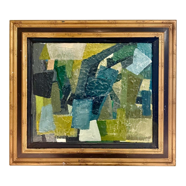 Original Oil Cubist Abstract on Canvas in Antique Frame For Sale