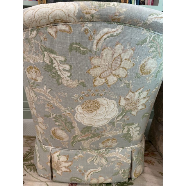 Vintage Channel Back Club Chairs Reupholstered in Waverley for Schumacher ‘Hazel’ Linen Fabric For Sale - Image 9 of 9