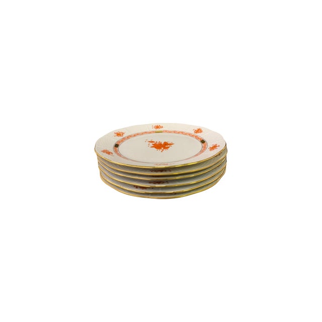 Metal 1960s Herend Set of 6 Chinese Bouquet Plates in Rust Color For Sale - Image 7 of 7