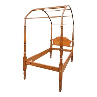 Late 20th Century Tiger Maple Four Poster, Canopy Single Bed Benchmade Leonard's of Massachusetts For Sale
