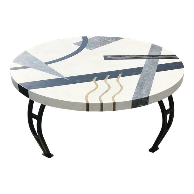 Tavola Oggetti Memphis Style Marble and Brass Inlay Coffee Table For Sale